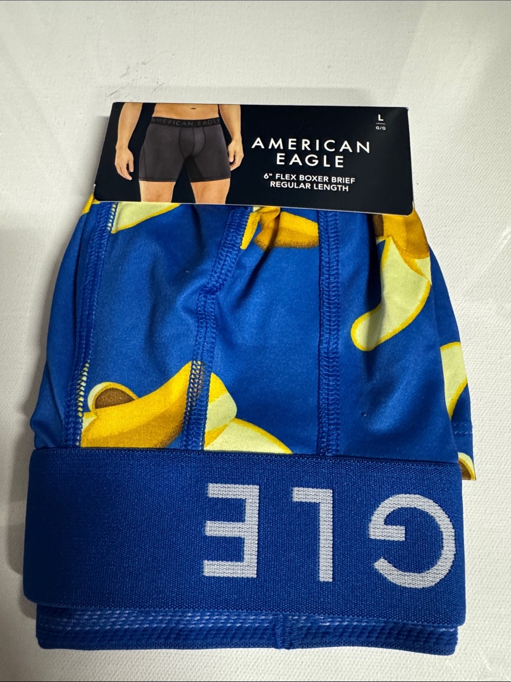 American Eagle Boxer Briefs Mens Large Banana Print Royal Blue Flex